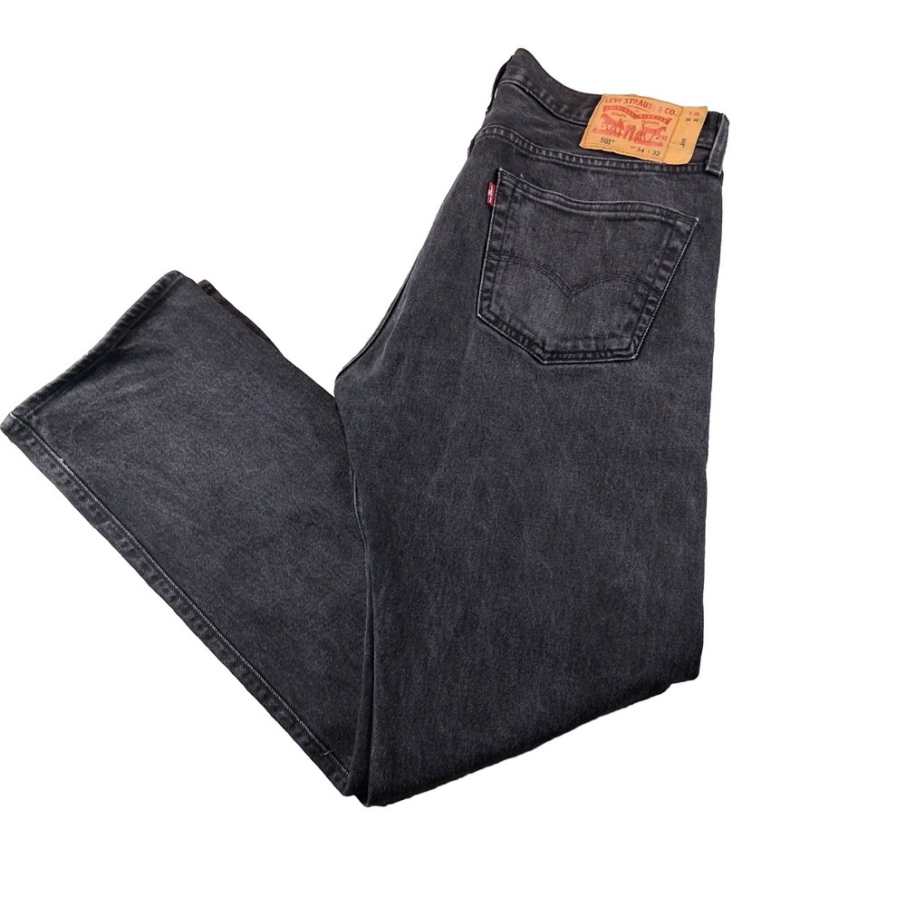 Levi's 501 Original Fit Jeans Mens 34x32 Black Straight Leg Button Fly Stretch